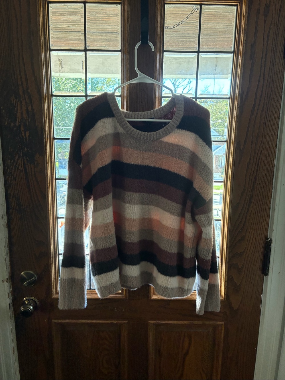torrid Striped Crewneck Sweater in Pink, Brown & Cream